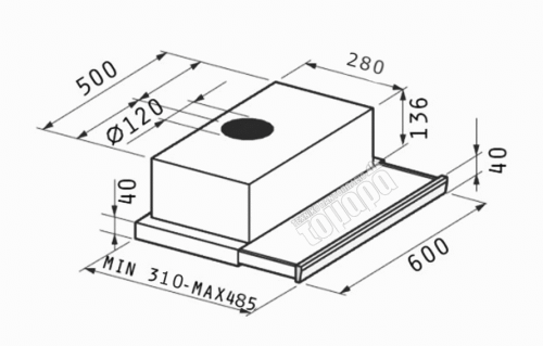 Σχεδιάγραμμα και Διαστάσεις Απορροφητήρα Συρόμενου Maidtec 7012MT Inox 60cm